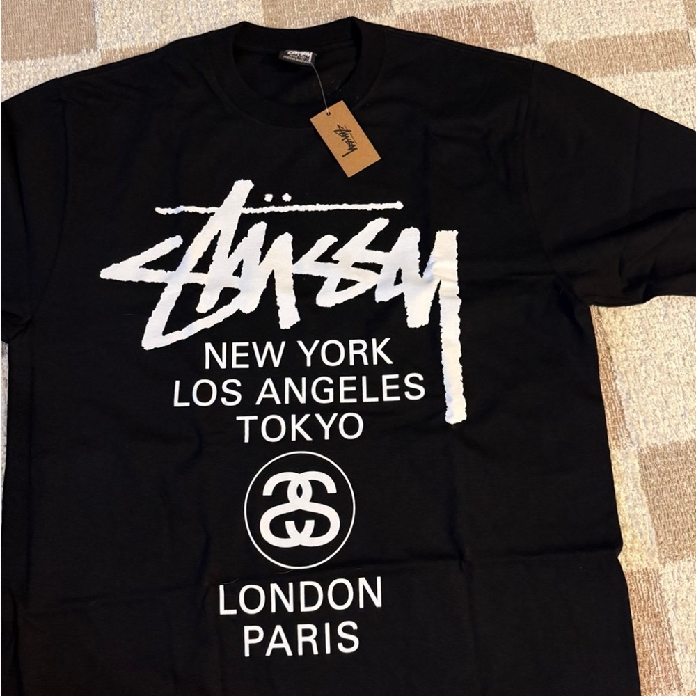 Stussy World Tour Black and White Short Sleeve Tees